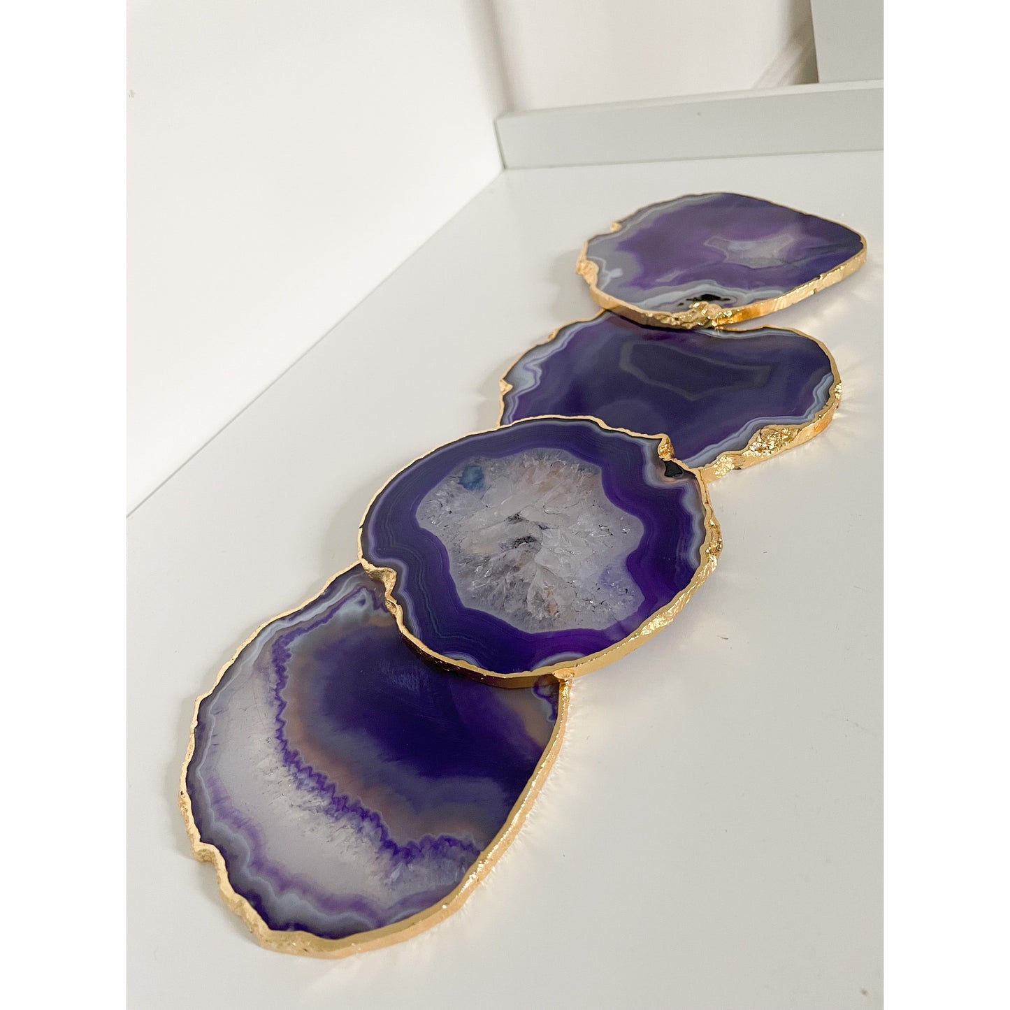 Purple Agate Stone Coasters with Gold Edge