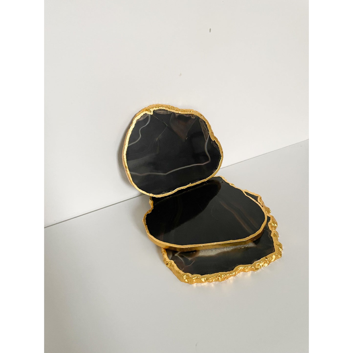 Black/Brown Agate a stone Coasters with Gold Edge