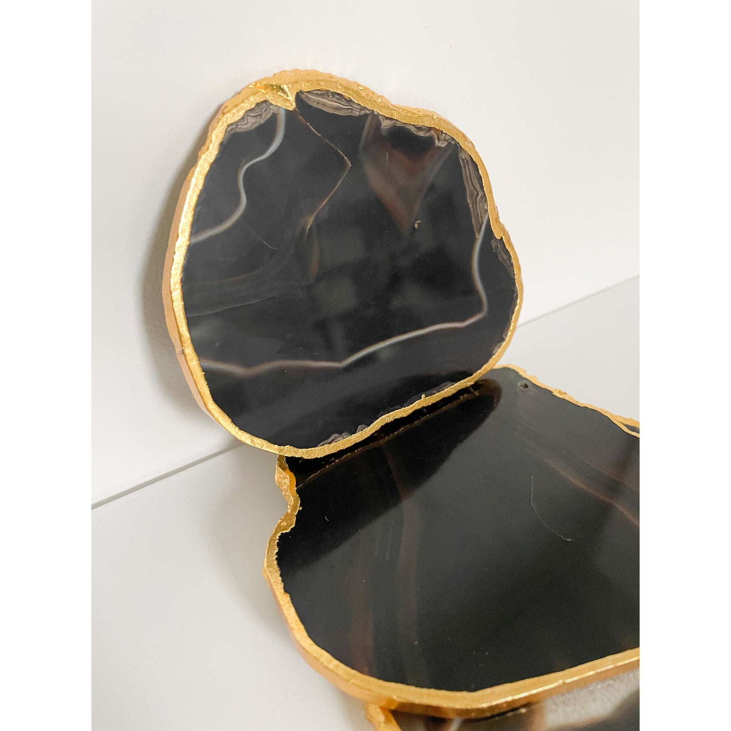 Black/Brown Agate a stone Coasters with Gold Edge
