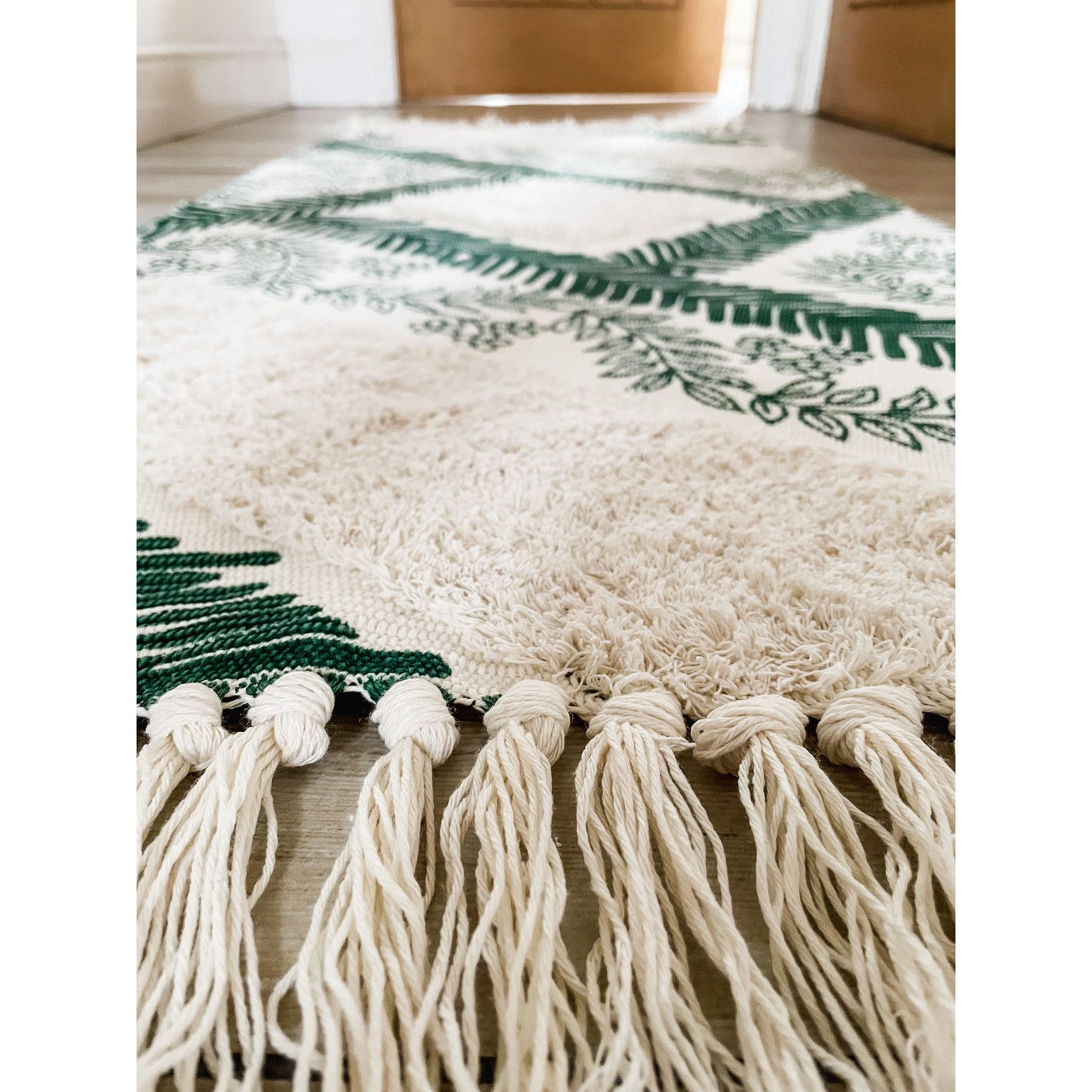 Tufted Hallway Runner in Green with Tassels