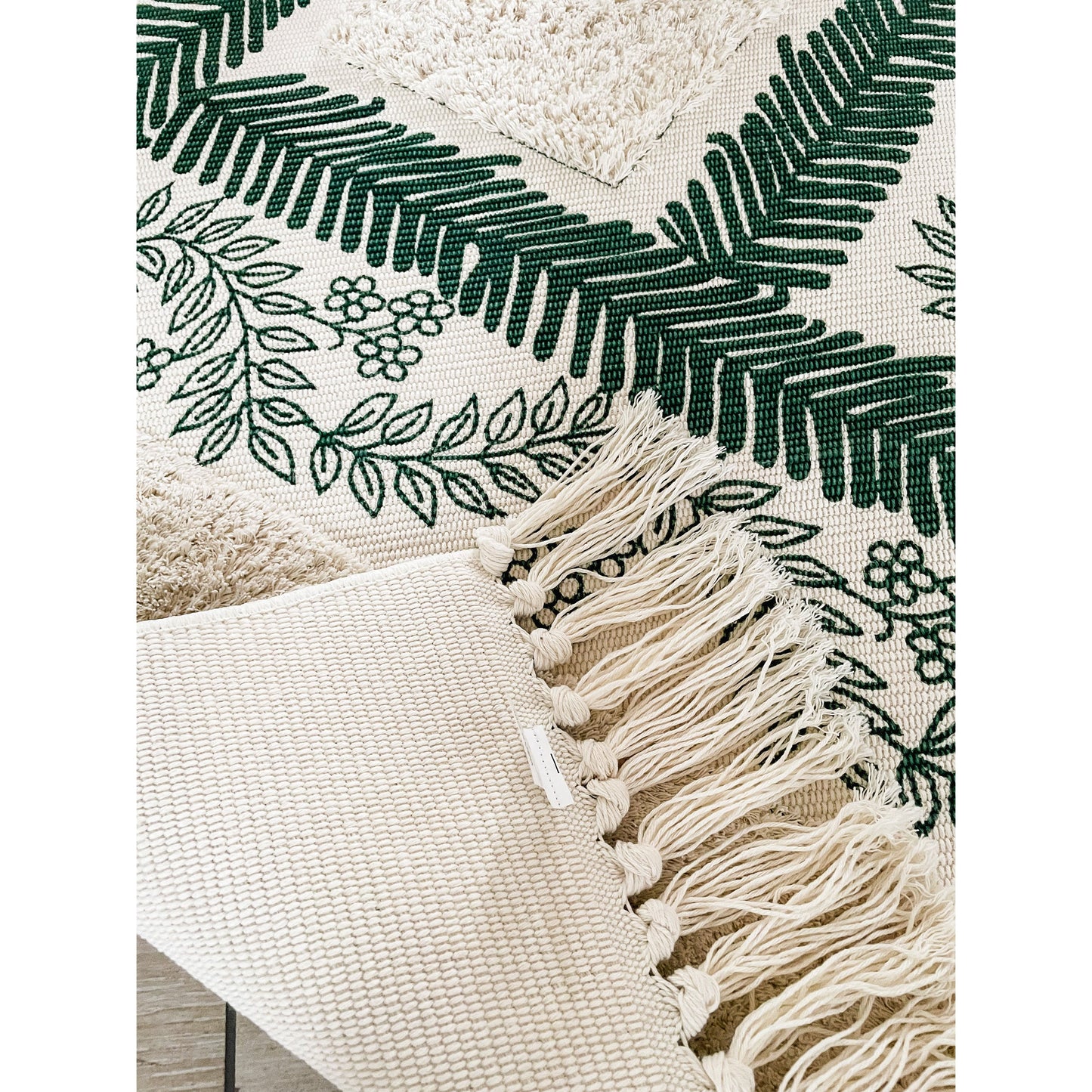 Tufted Hallway Runner in Green with Tassels