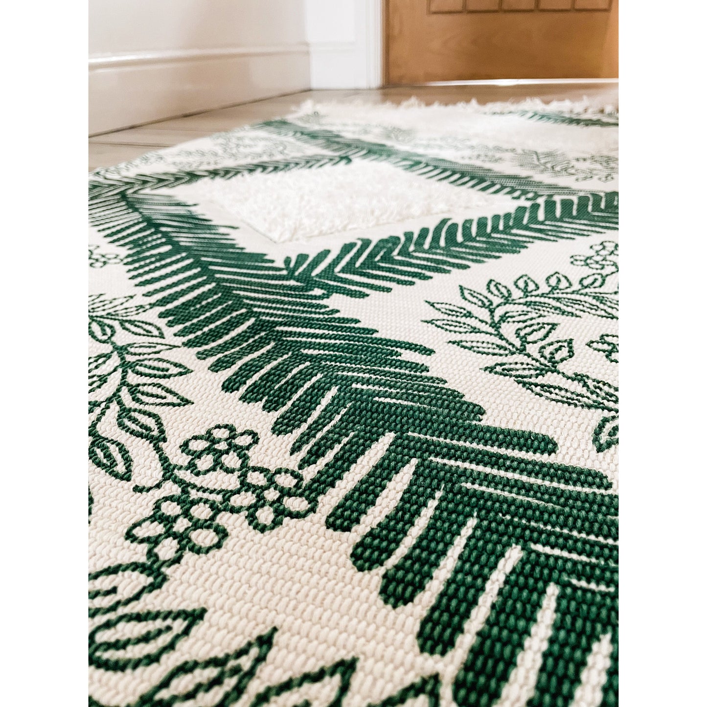 Tufted Hallway Runner in Green with Tassels