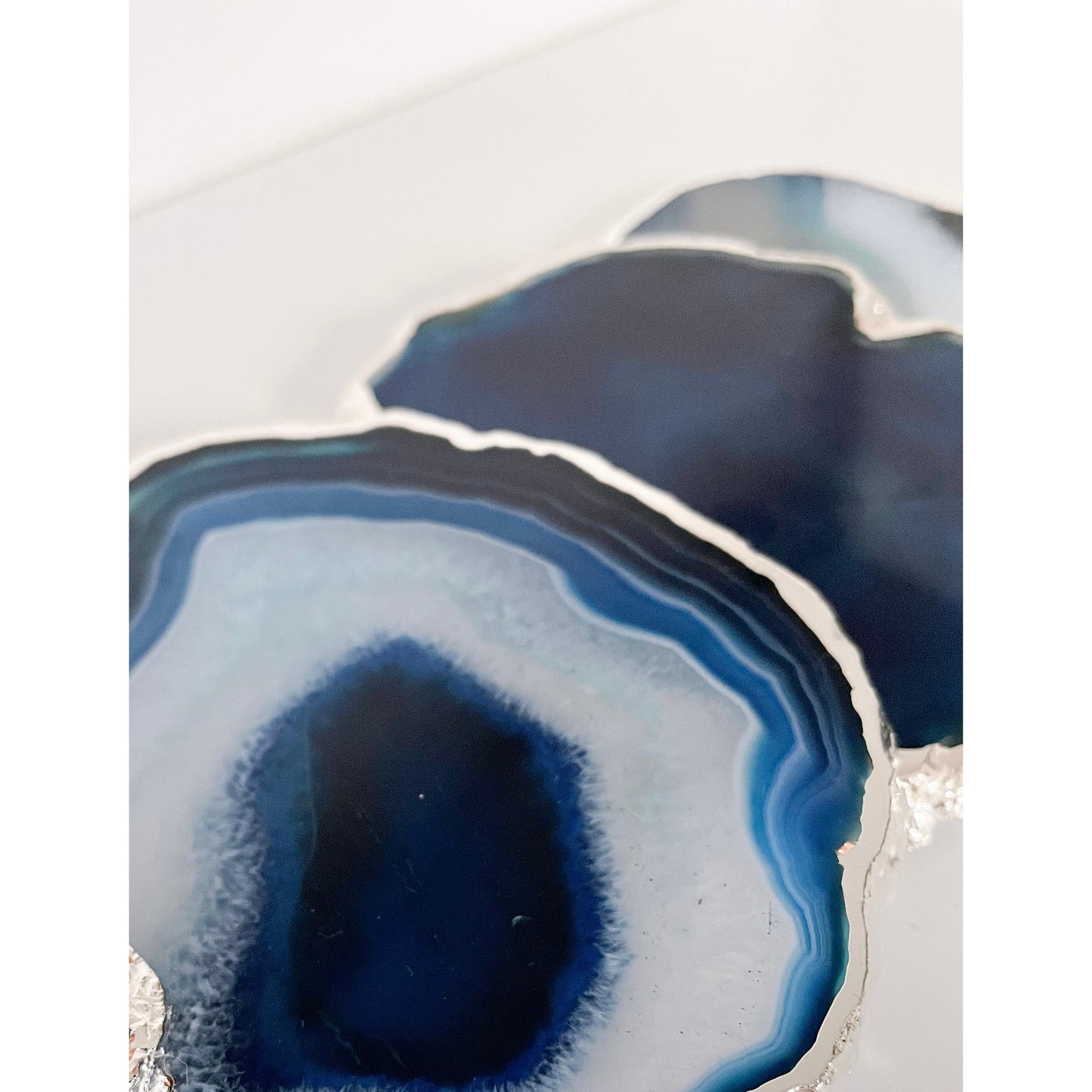 Blue Agate Stone Coasters with Silver Edge
