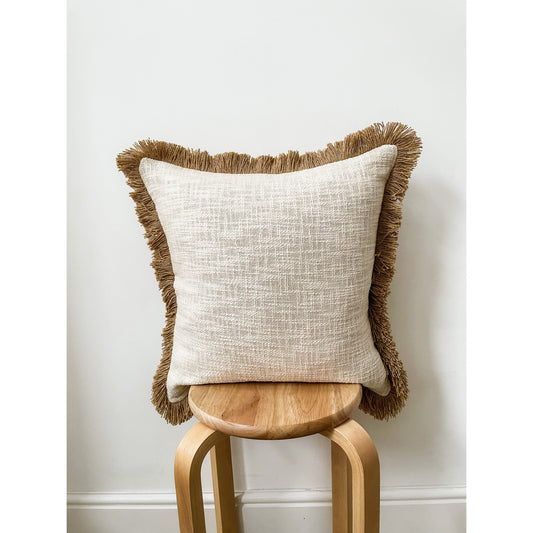Tan Fringe Beige cotton Cushion 45 x 45cm