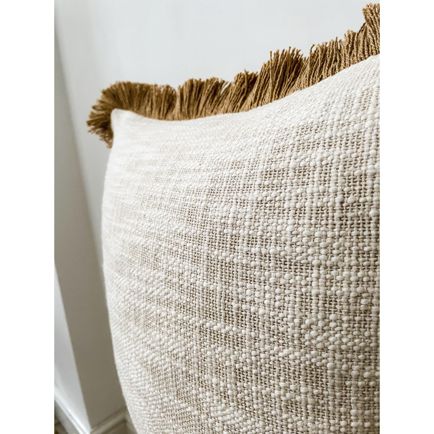 Tan Fringe Beige cotton Cushion 45 x 45cm