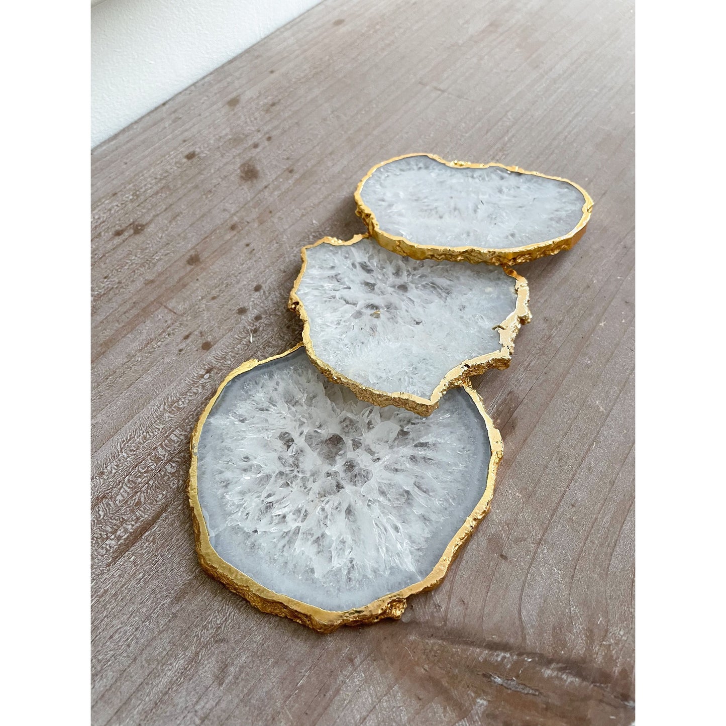 Crystal Agate Stone Coasters with Gold Edge