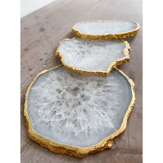 Crystal Agate Stone Coasters with Gold Edge