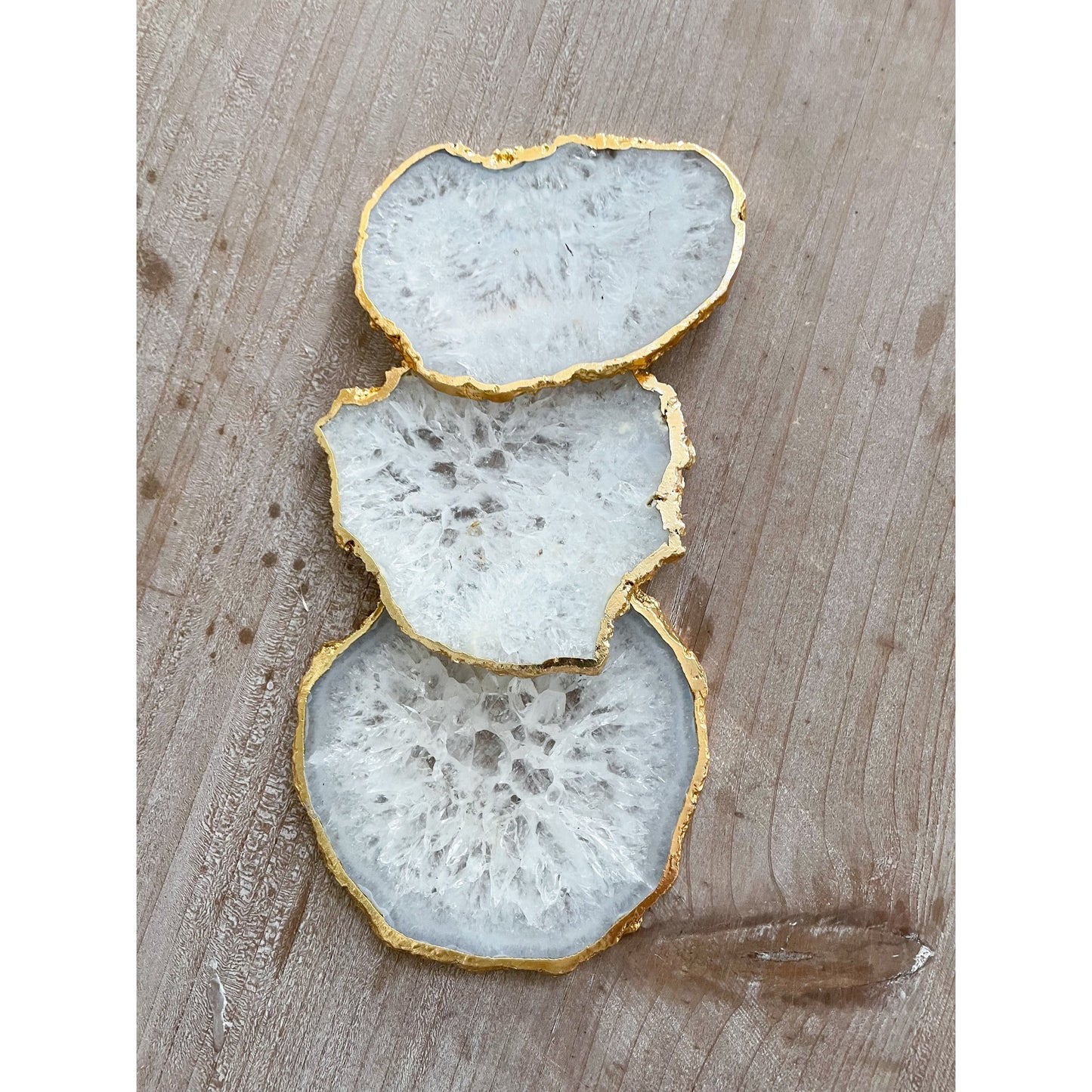 Crystal Agate Stone Coasters with Gold Edge