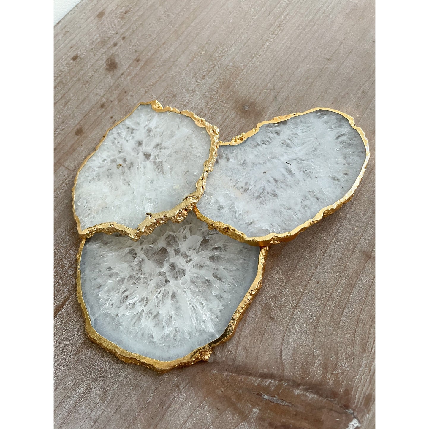 Crystal Agate Stone Coasters with Gold Edge