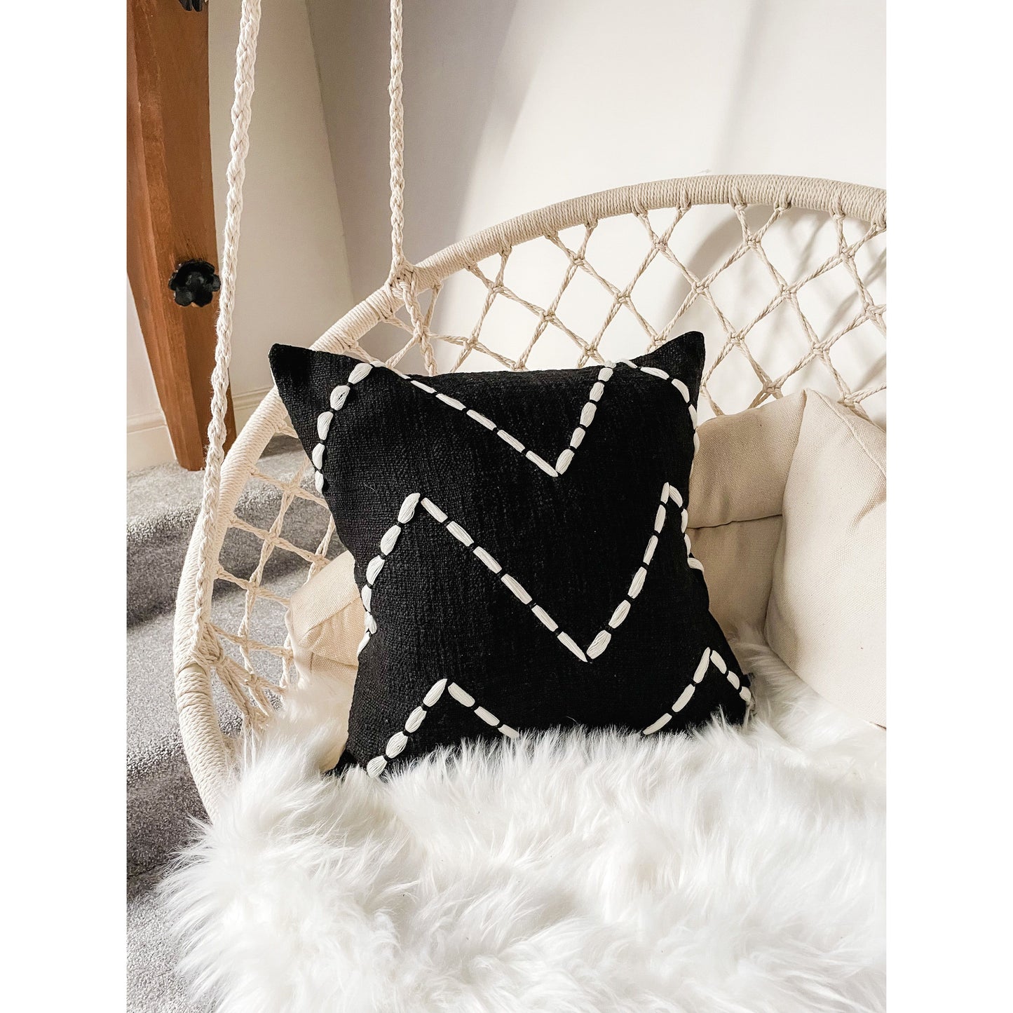 Black and White Cotton Cushion Cover - Delilah