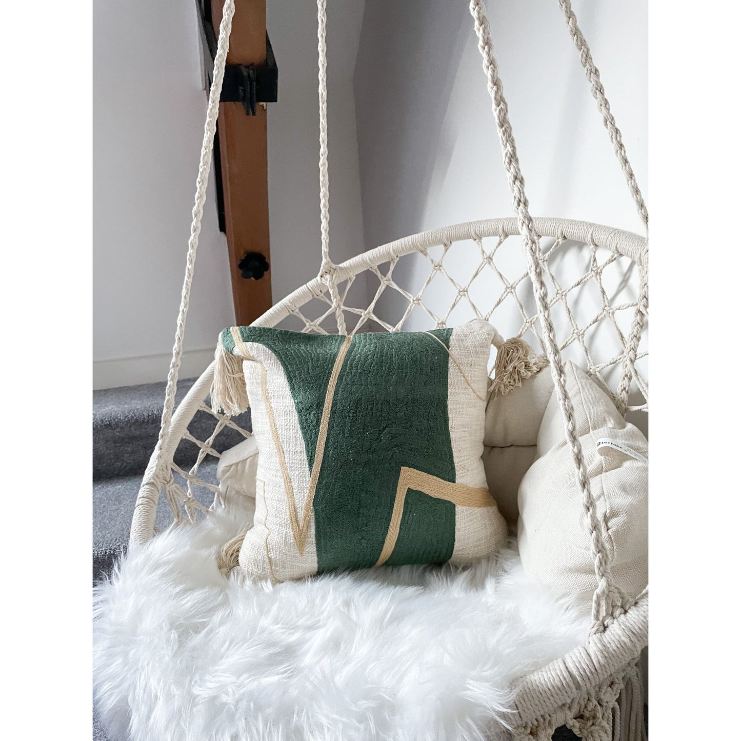 Green Boho Tassel Cushion Cover - Miley