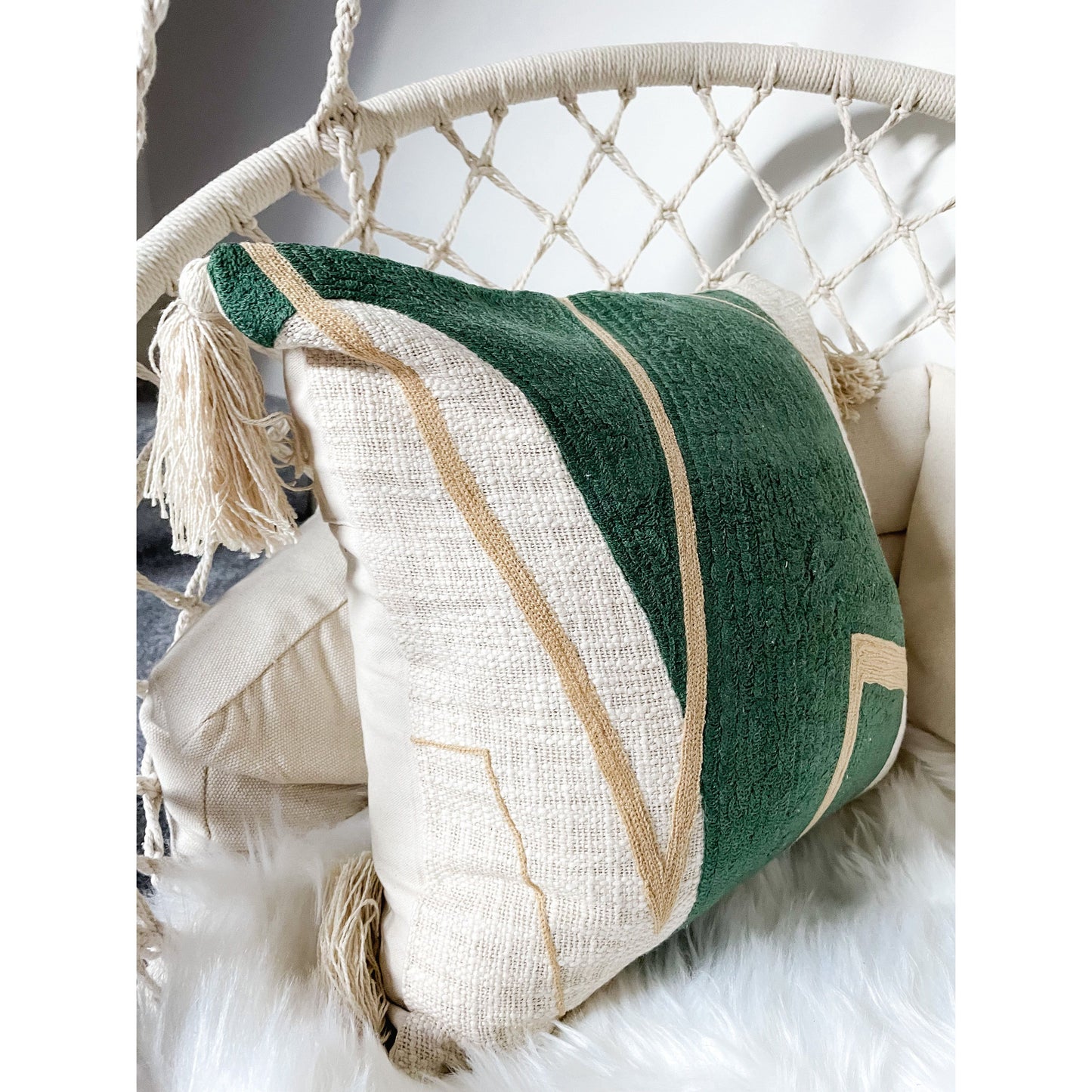 Green Boho Tassel Cushion Cover - Miley