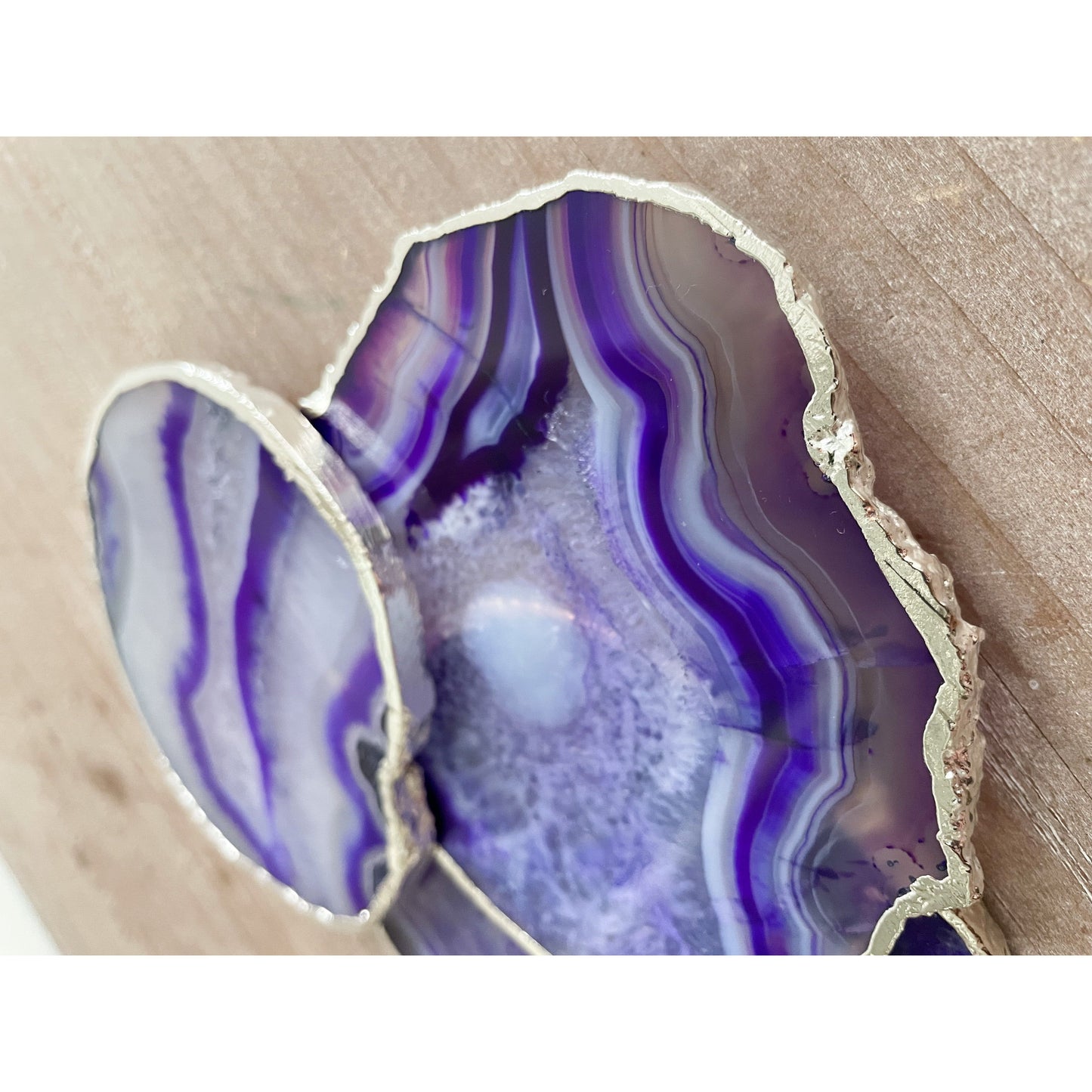 Purple Agate Stone Coasters with Silver Edge