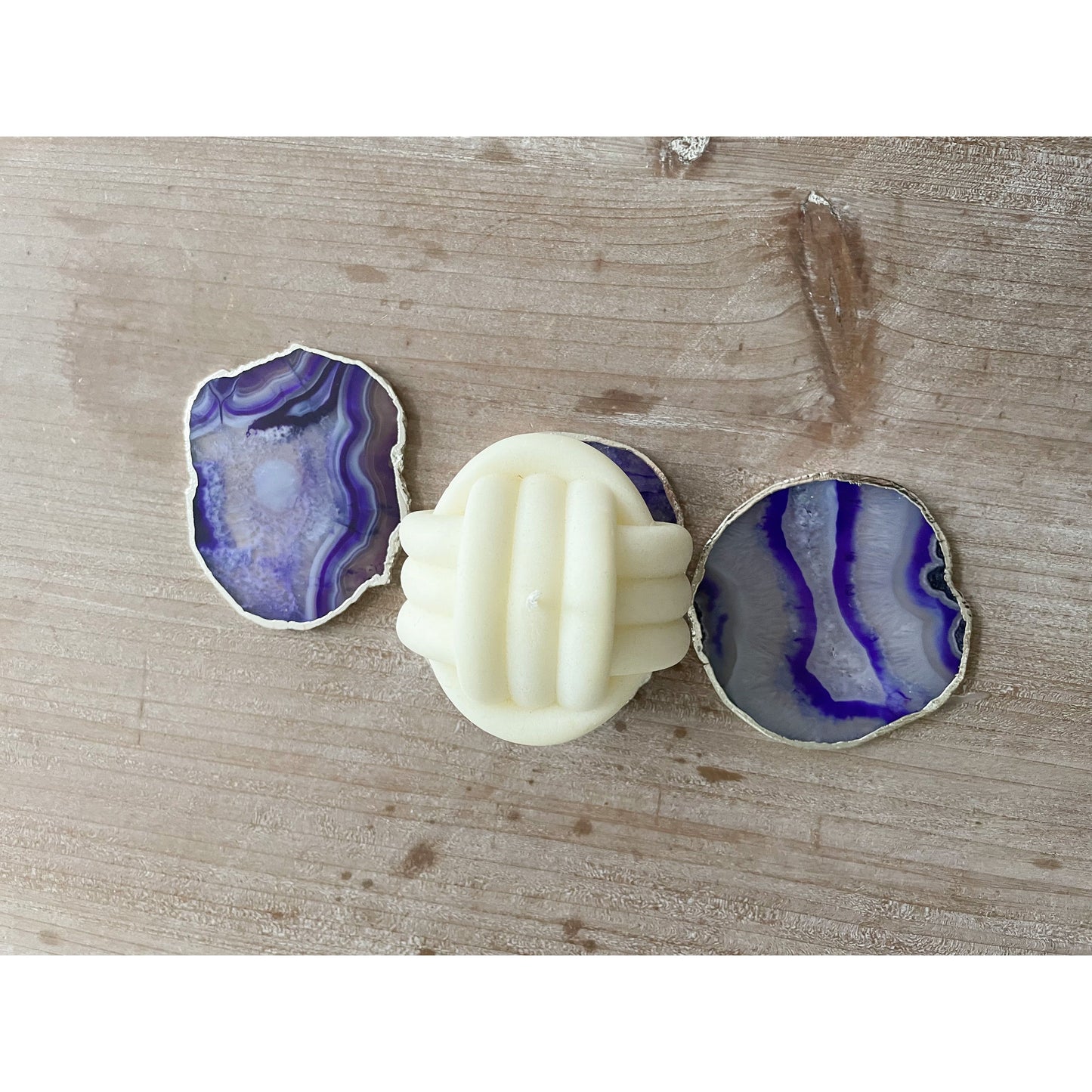 Purple Agate Stone Coasters with Silver Edge