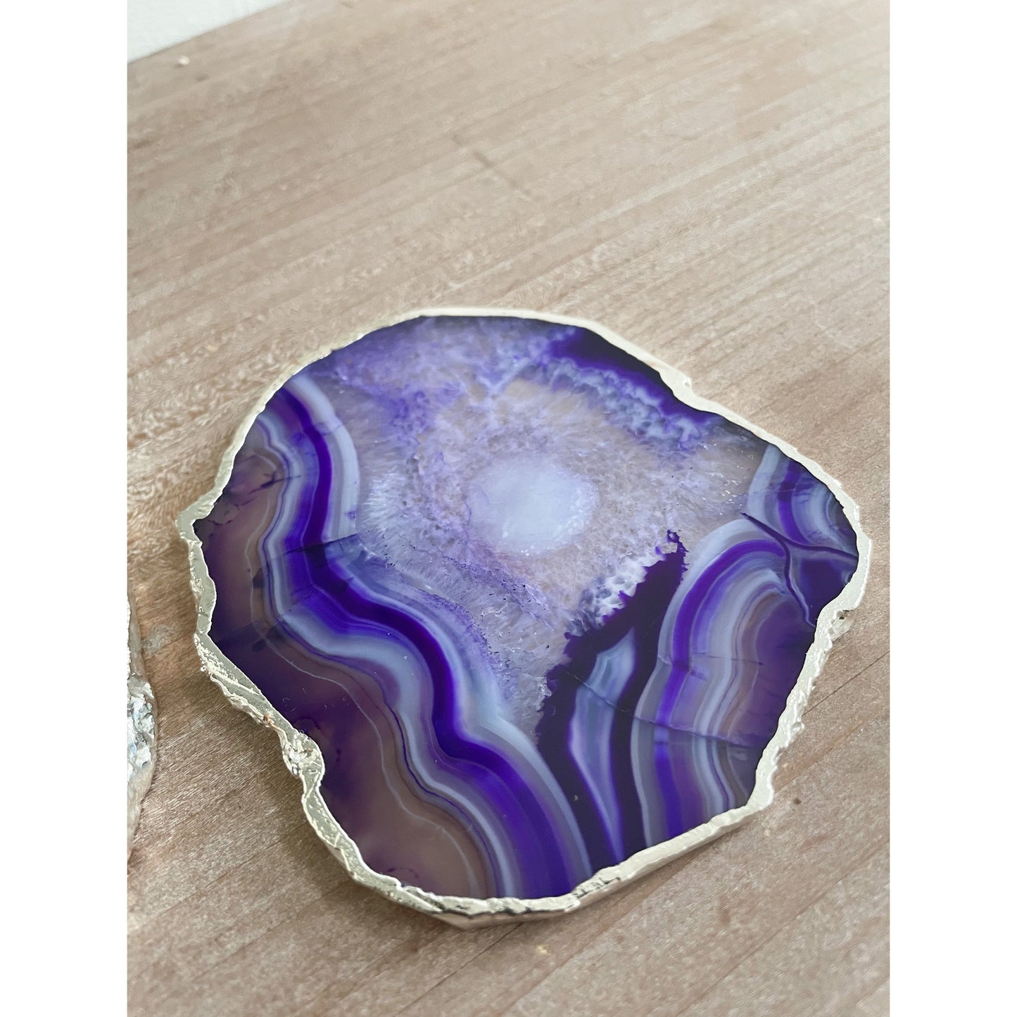 Purple Agate Stone Coasters with Silver Edge