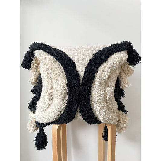 Black Tufted tassel cotton throw Cushion 45x45cmm