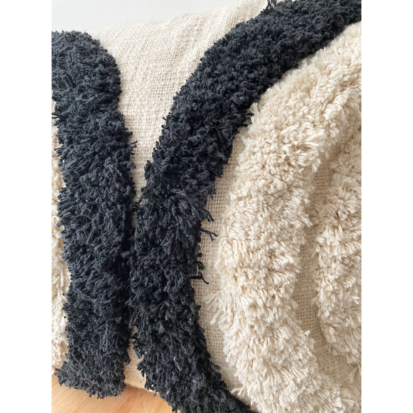 Black Tufted tassel cotton throw Cushion 45x45cmm