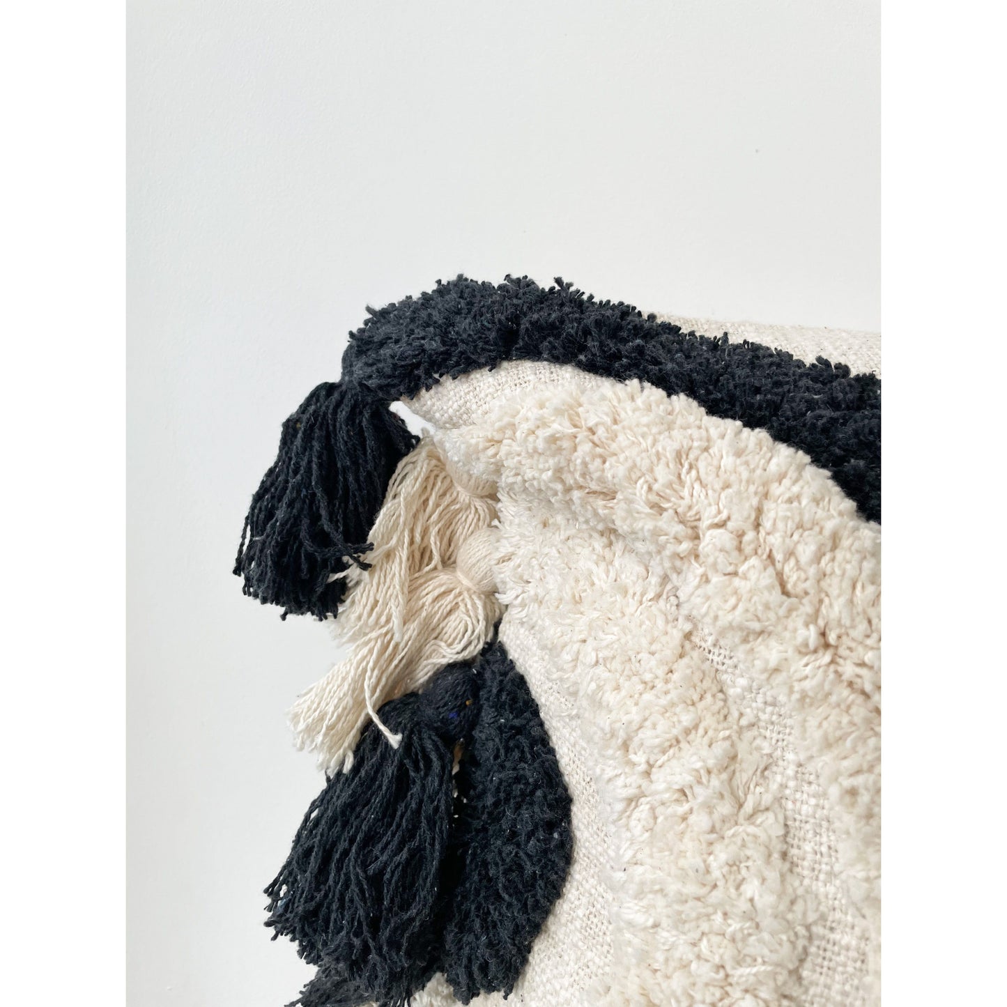 Black Tufted tassel cotton throw Cushion 45x45cmm