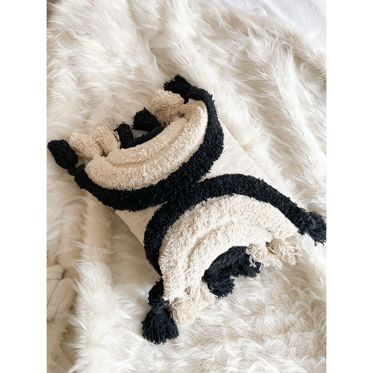 Black Tufted tassel cotton throw Cushion 45x45cmm