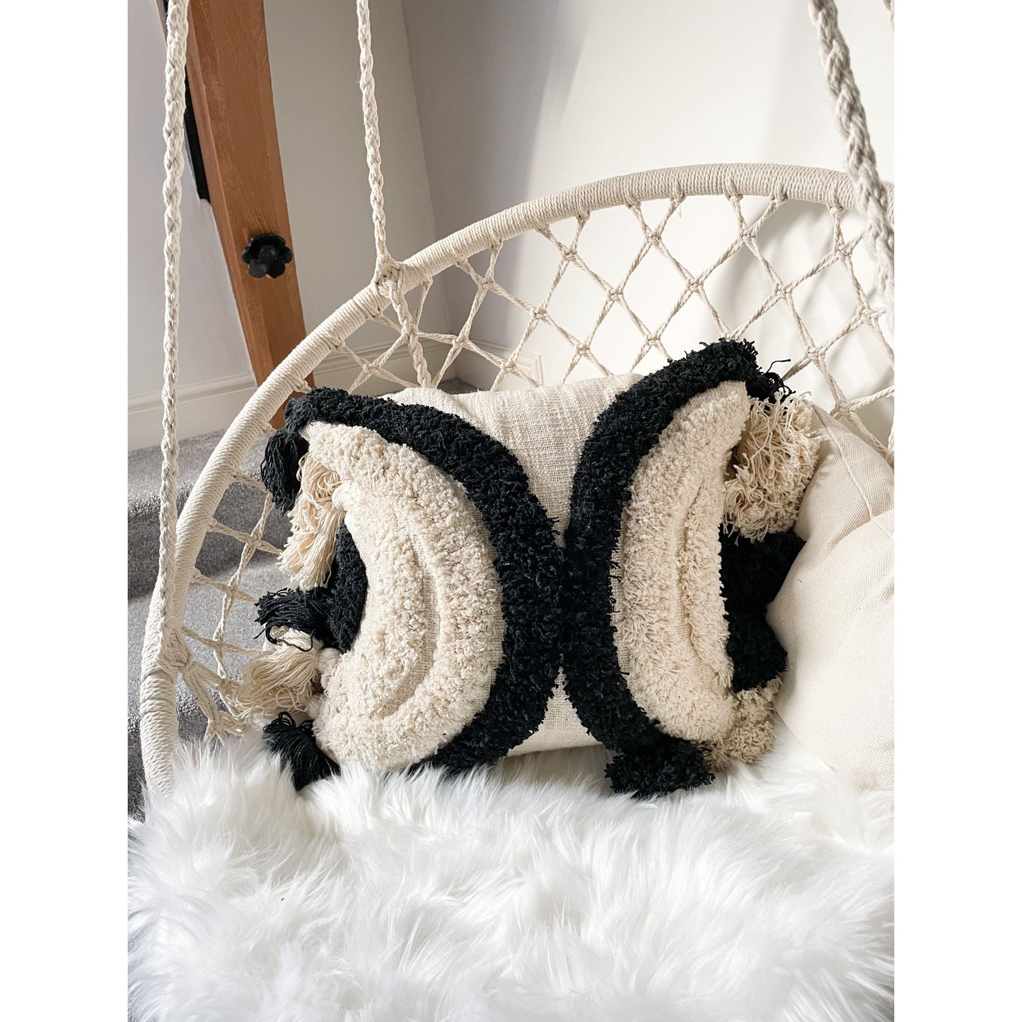 Black Tufted tassel cotton throw Cushion 45x45cmm