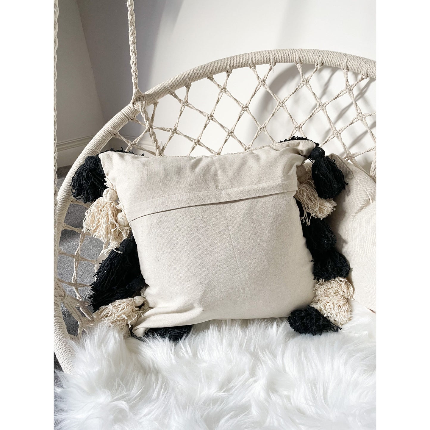 Black Tufted tassel cotton throw Cushion 45x45cmm