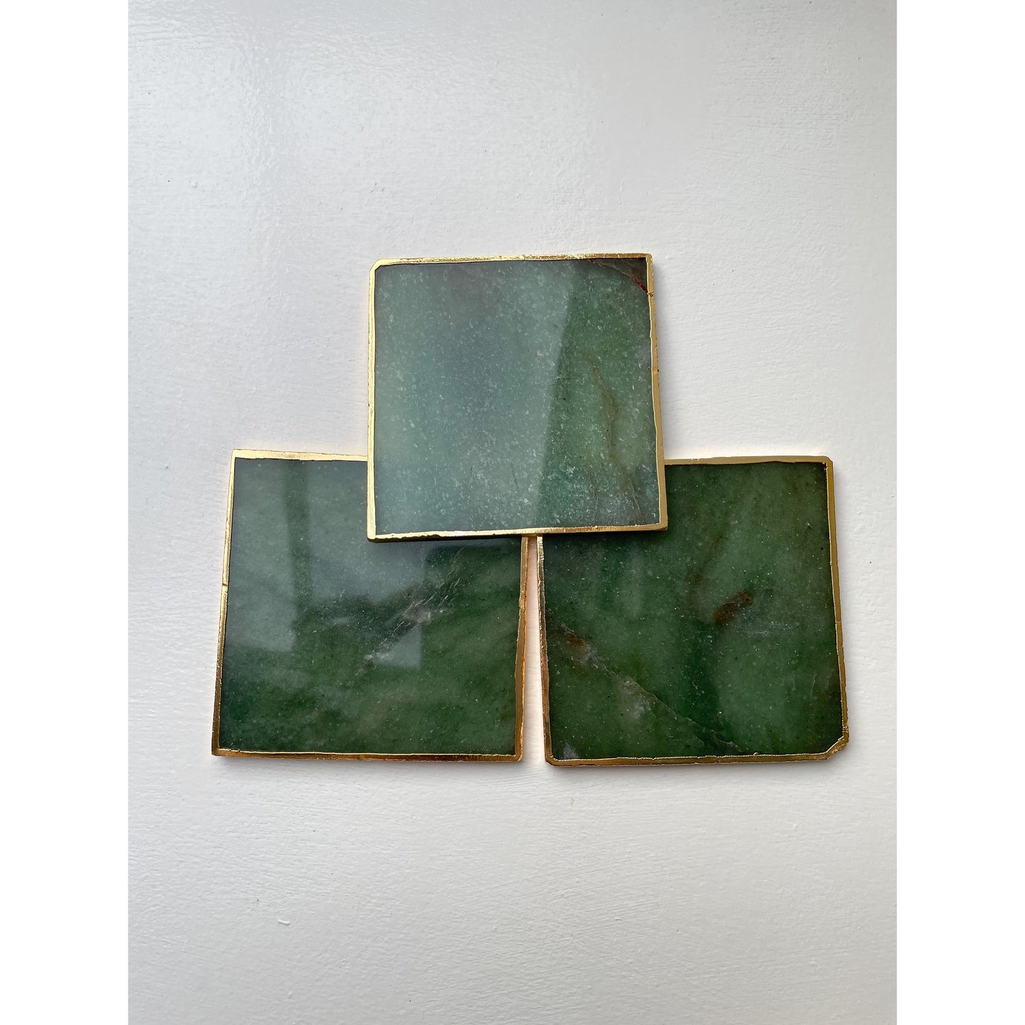 Green and Gold Agate Stone Coasters with Gold Edge