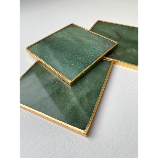 Green and Gold Agate Stone Coasters with Gold Edge