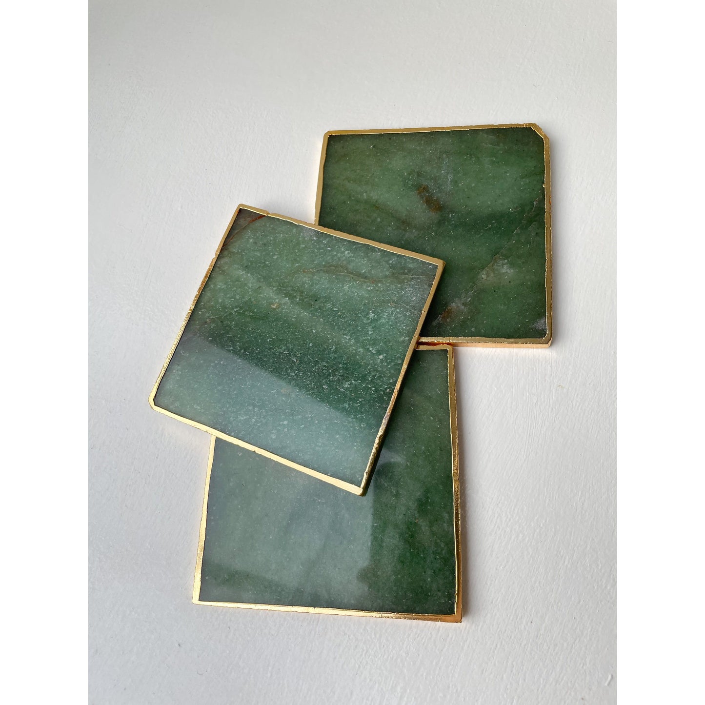 Green and Gold Agate Stone Coasters with Gold Edge