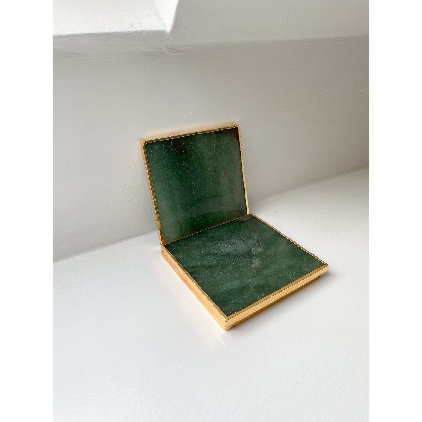 Green and Gold Agate Stone Coasters with Gold Edge