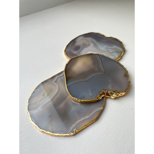 Grey Agate Stone Coasters with Gold Edge