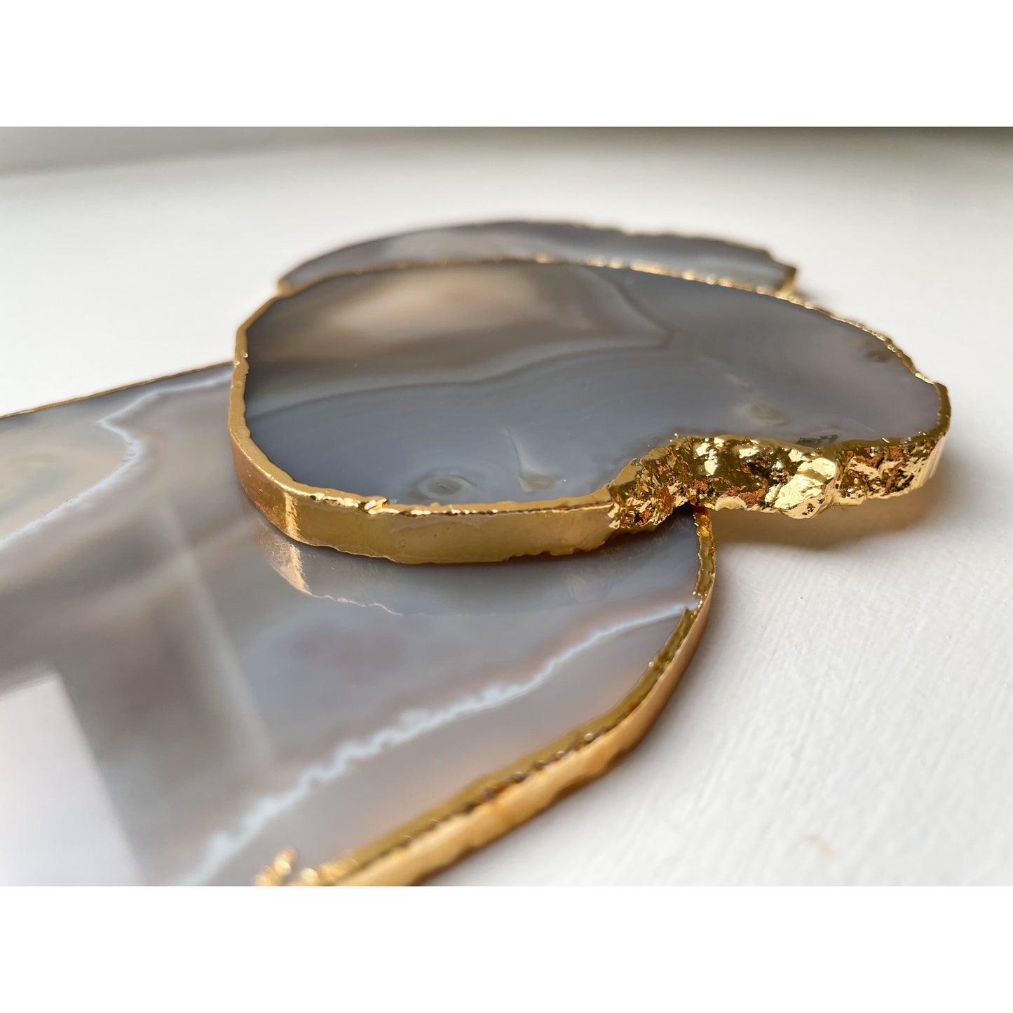 Grey Agate Stone Coasters with Gold Edge