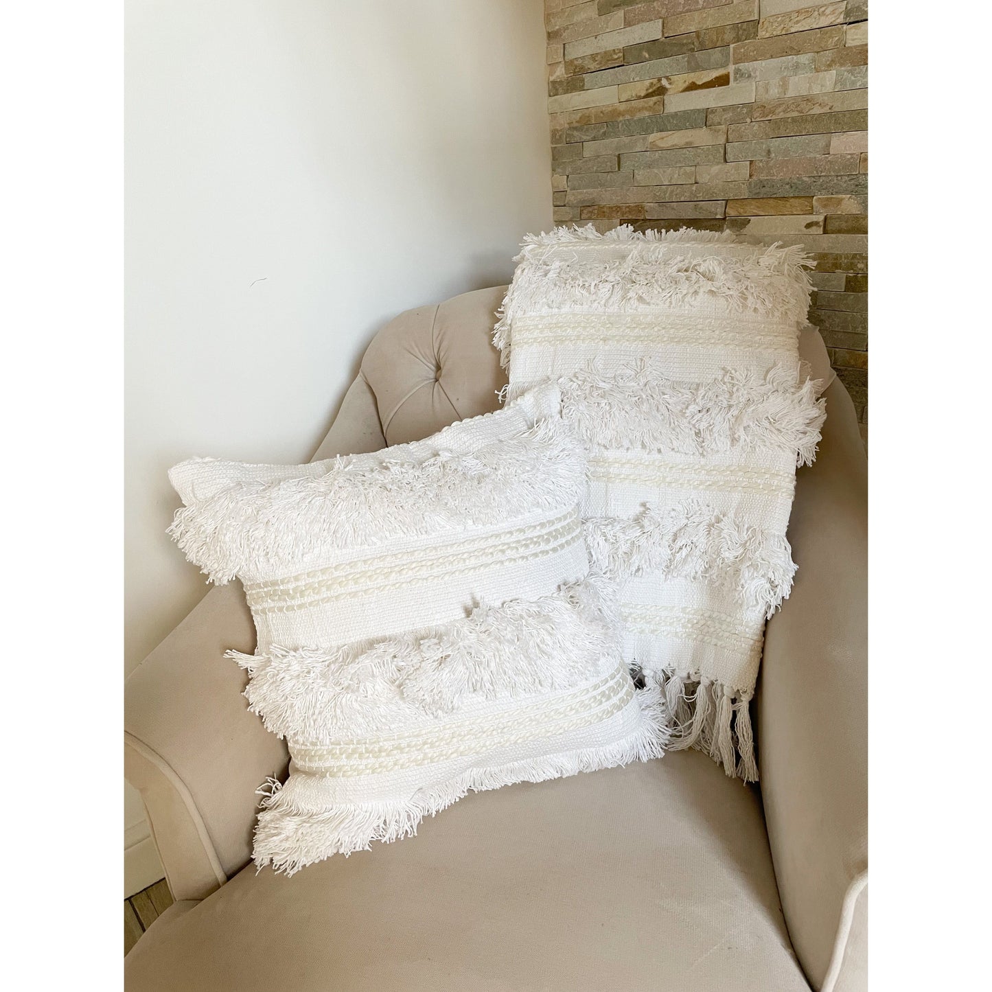 White Boho Tufted Cushion 45 x 45cm