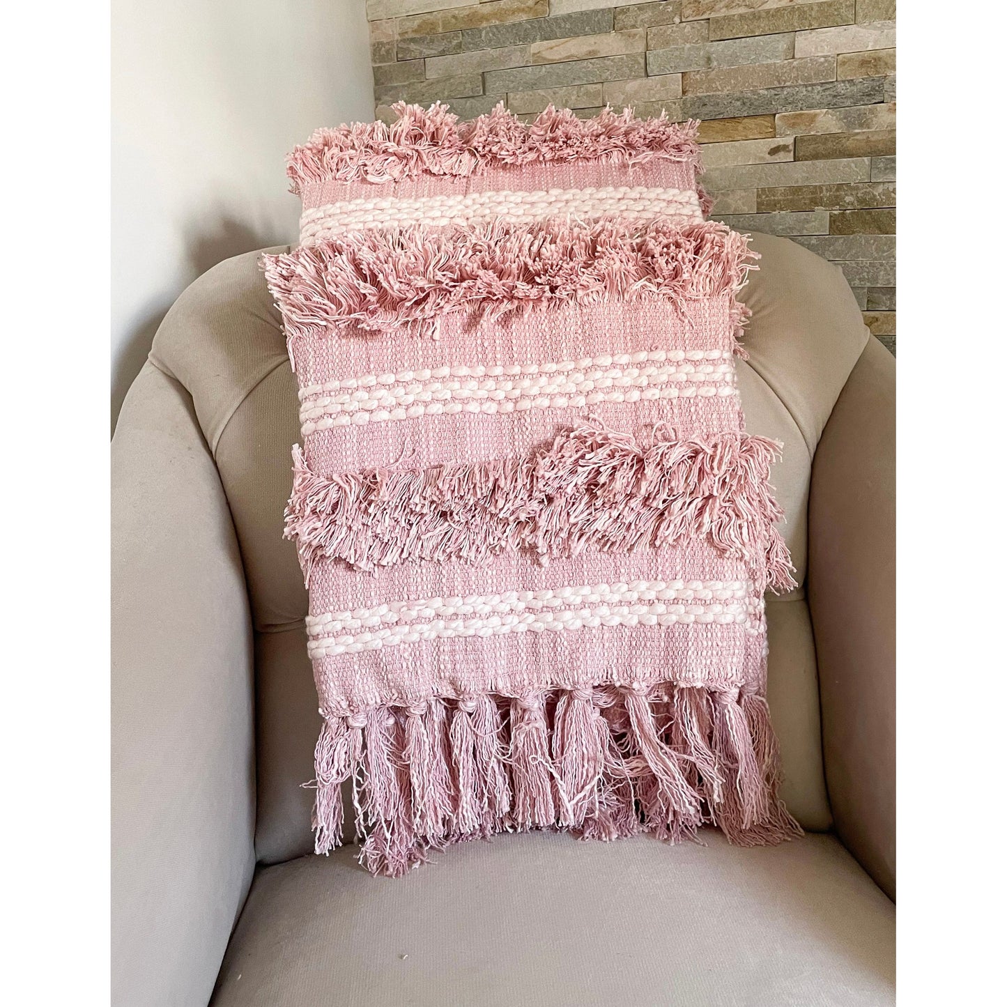 Pink Tufted Cotton Throw Blanket 150 x 130 cm