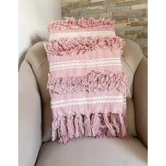 Pink Tufted Cotton Throw Blanket 150 x 130 cm