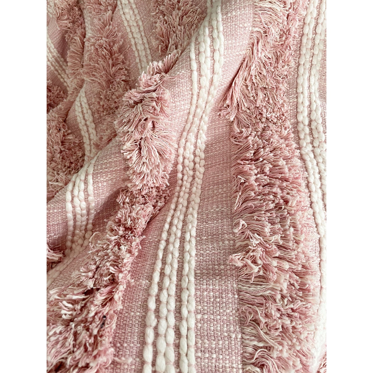 Pink Tufted Cotton Throw Blanket 150 x 130 cm