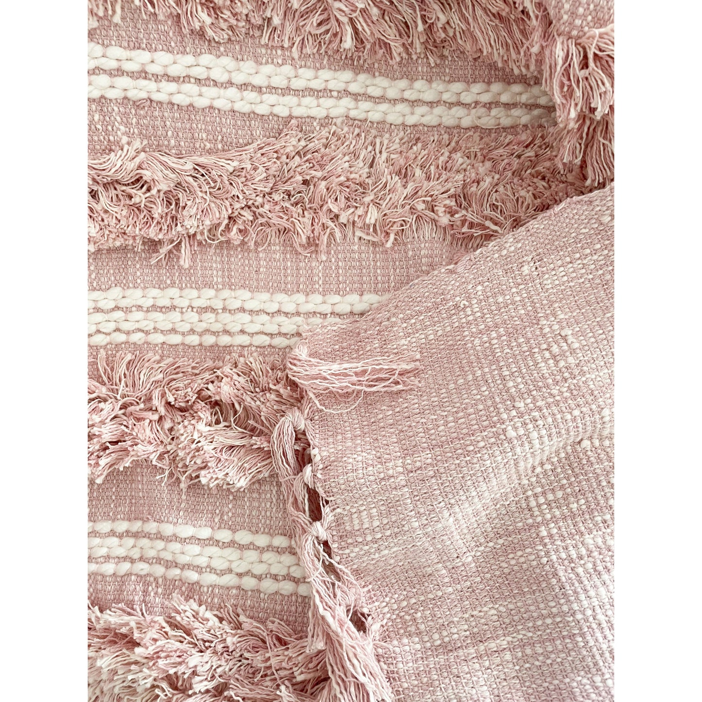Pink Tufted Cotton Throw Blanket 150 x 130 cm