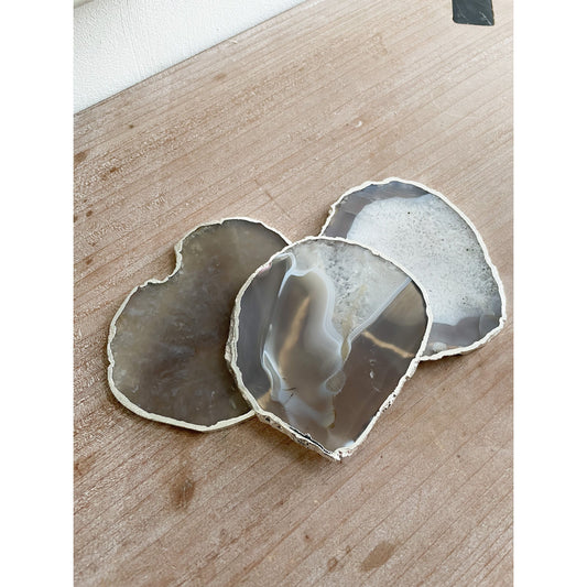 Grey Agate Stone Coasters with Silver Edge