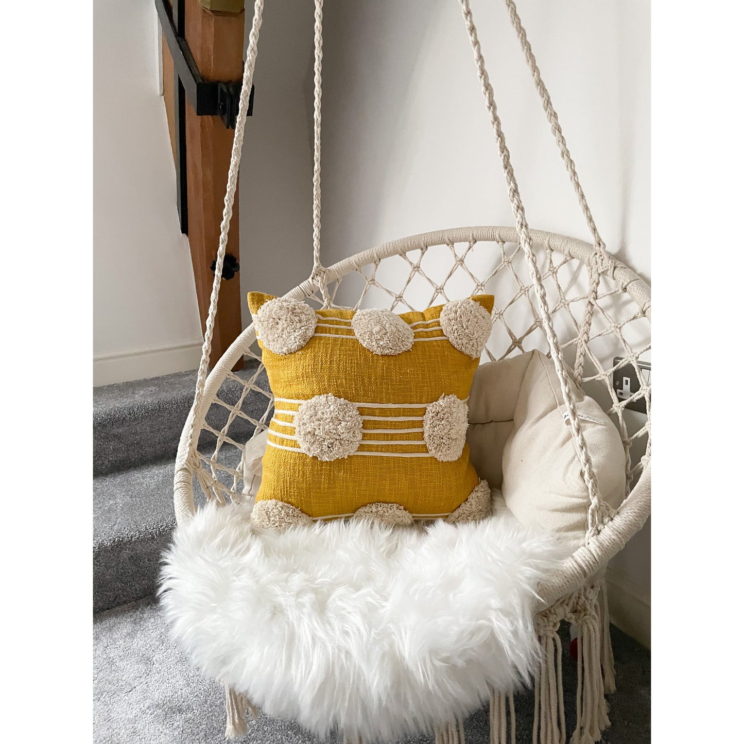 Yellow Tufted Polka Dot Cushion 45x45cm