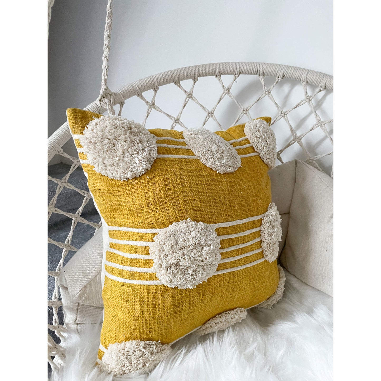 Yellow Tufted Polka Dot Cushion 45x45cm