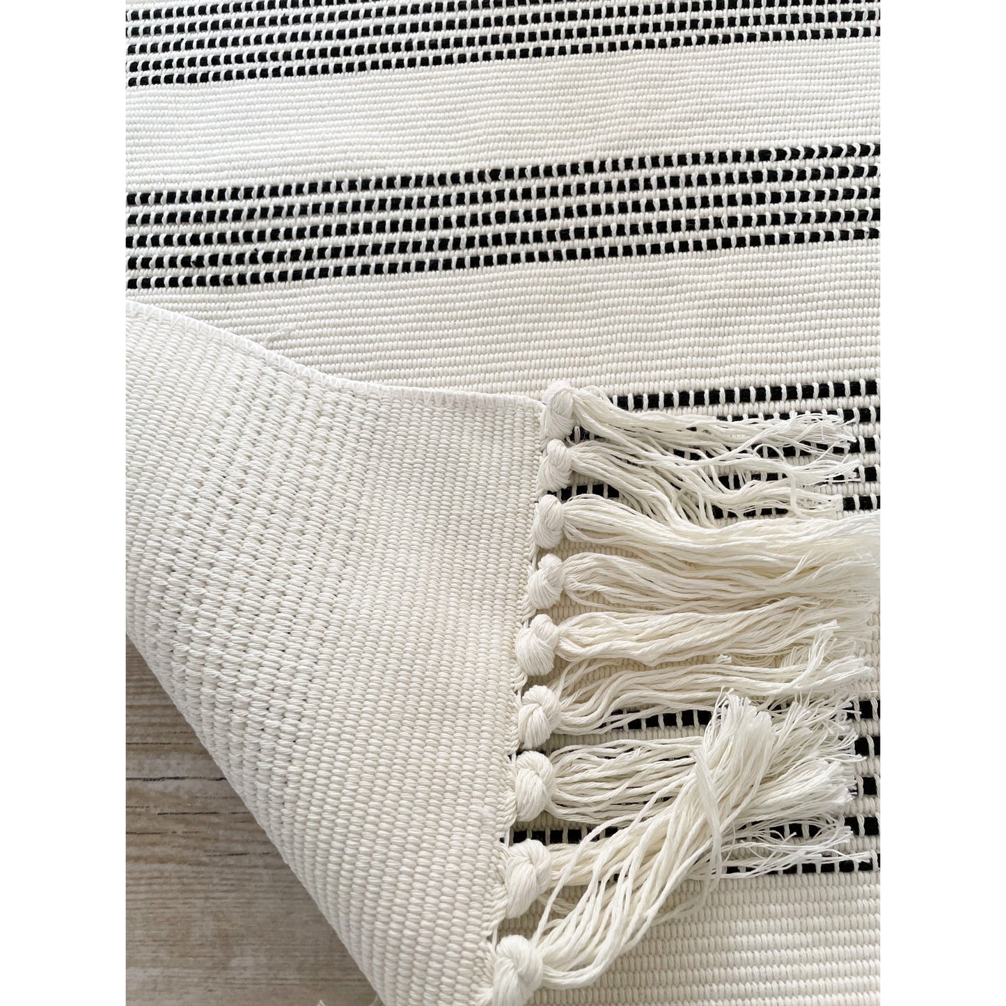 Stripy Black Hallway Runner Tassel Rug - 130 x 60CM
