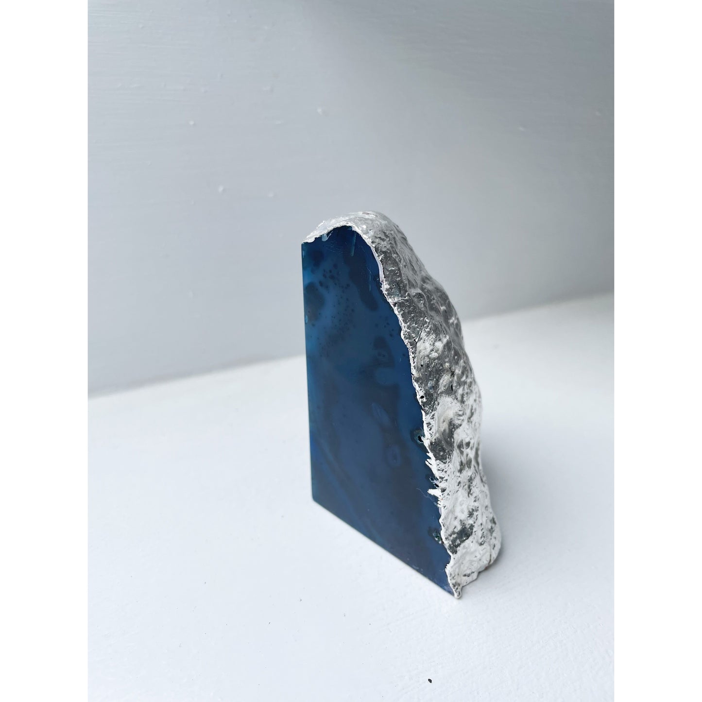 Blue Agate Stone Bookends with Silver Edge