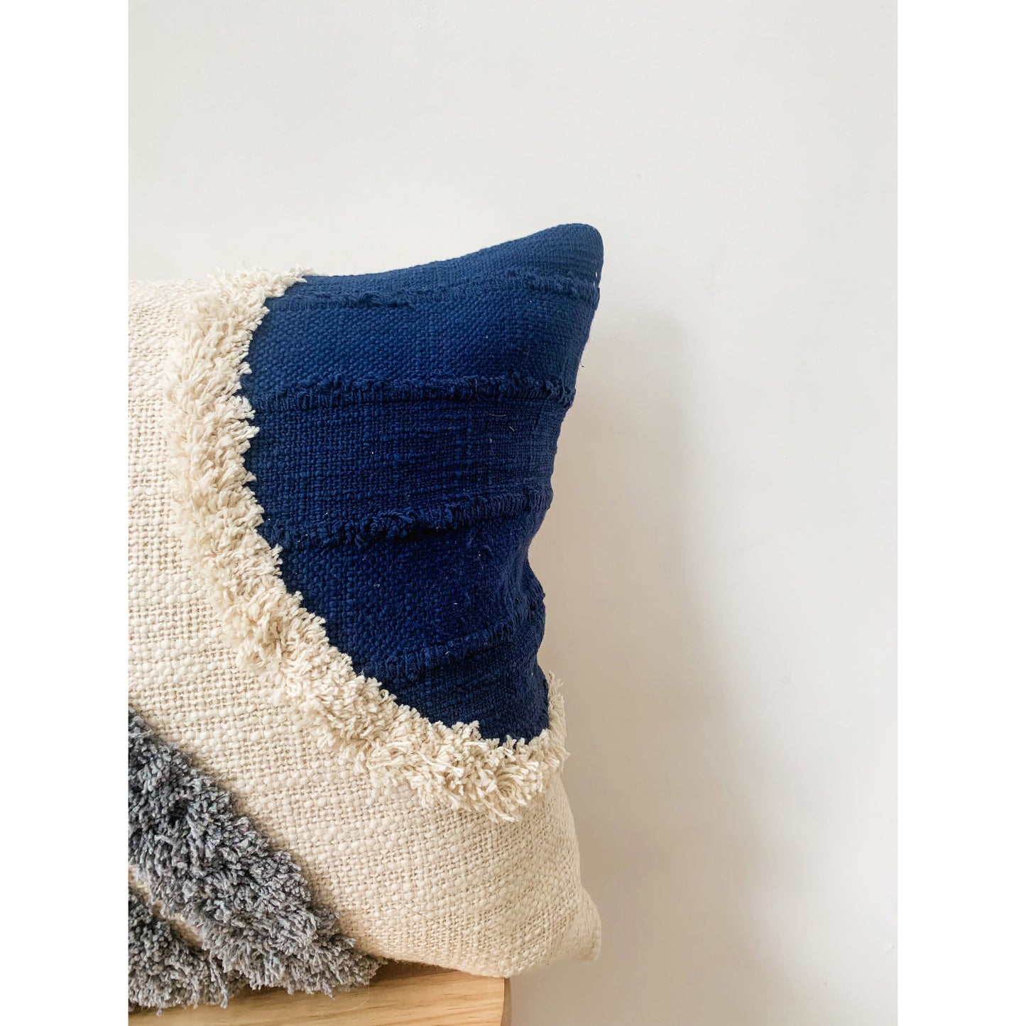 Beige and Blue Tufted Cotton Cushion Cover 45 x 45cm decorative boho navy linen throw pillow case 18x18cm