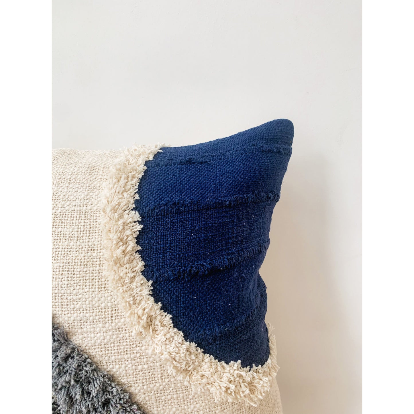 Beige and Blue Tufted Cotton Cushion Cover 45 x 45cm decorative boho navy linen throw pillow case 18x18cm