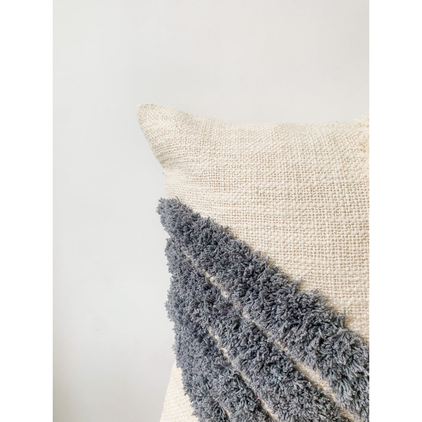 Beige and Blue Tufted Cotton Cushion Cover 45 x 45cm decorative boho navy linen throw pillow case 18x18cm