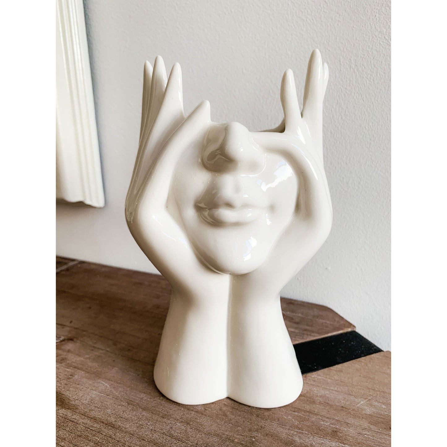 Head in Hand Face Vase in White