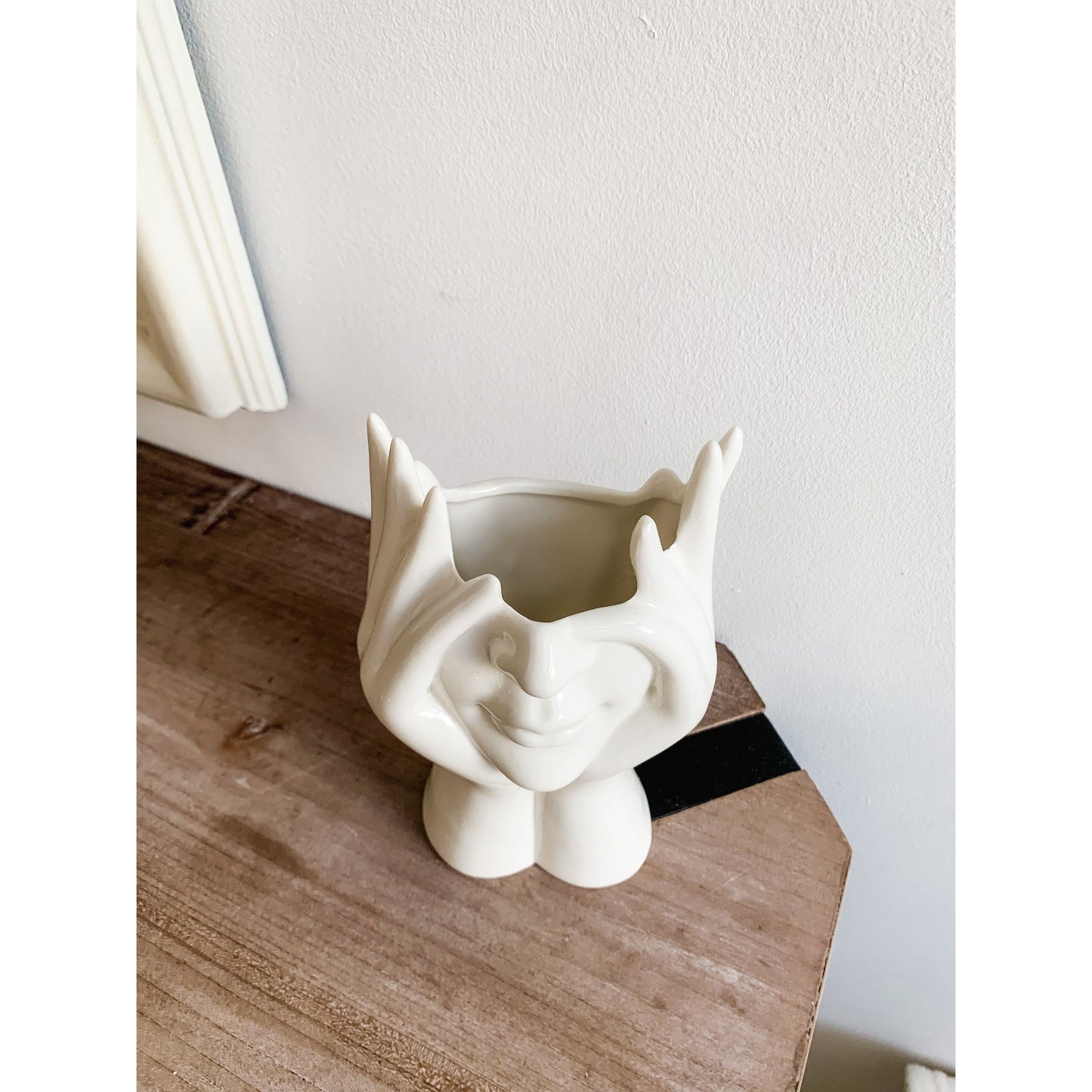 Head in Hand Face Vase in White