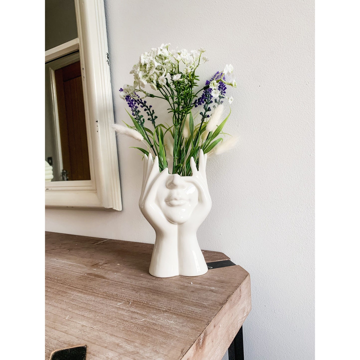Head in Hand Face Vase in White