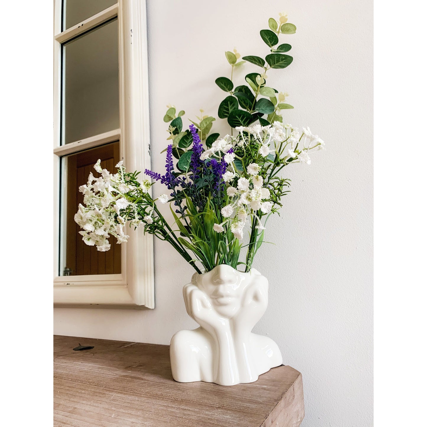 Face Sculpture Vase in White for Flowers