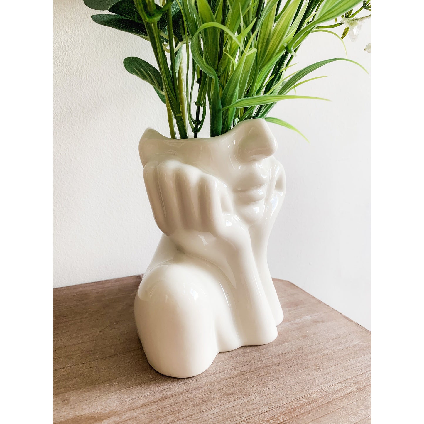 Face Sculpture Vase in White for Flowers