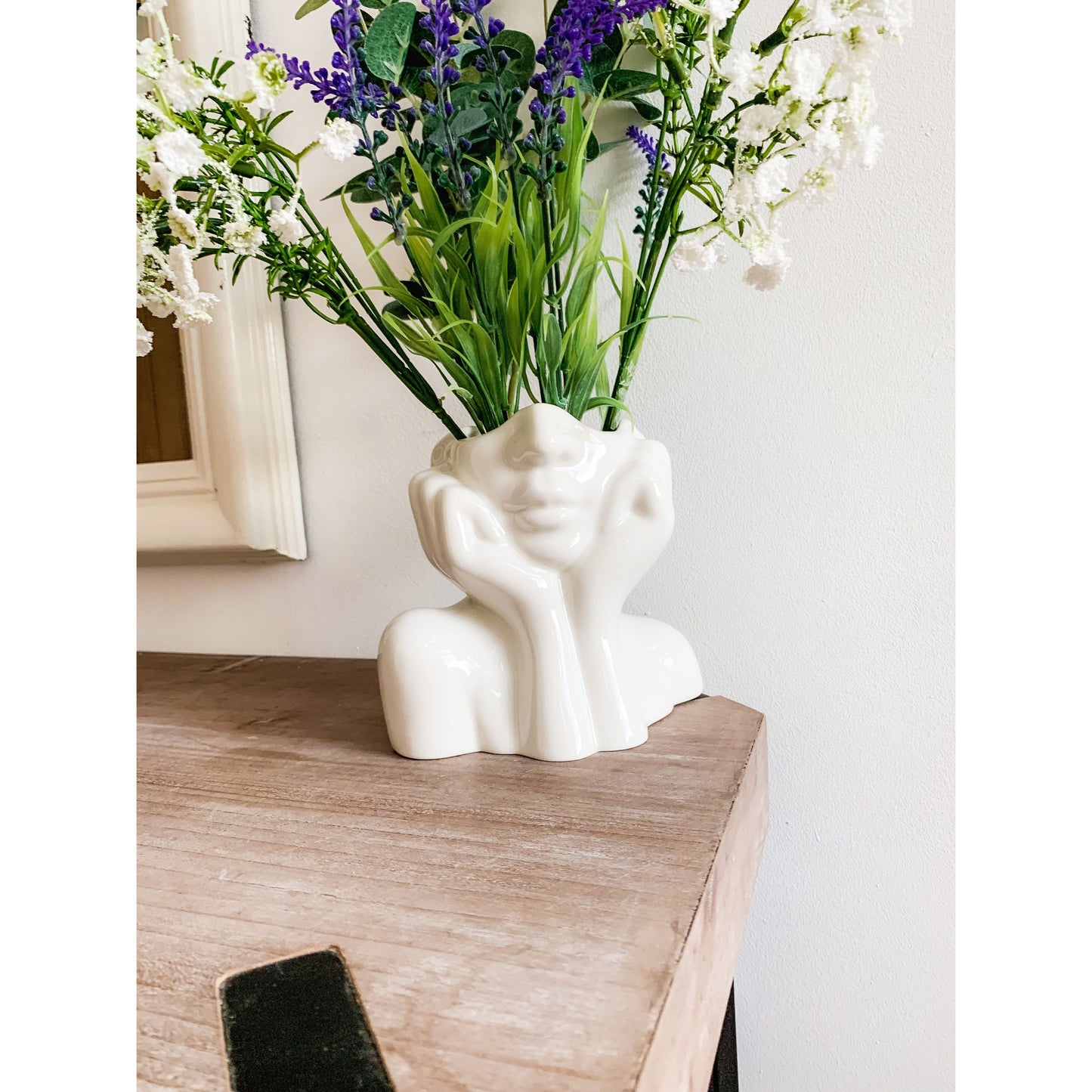 Face Sculpture Vase in White for Flowers